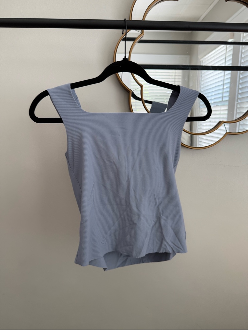 Square Neck Ribbed Tank Top in Light Blue
